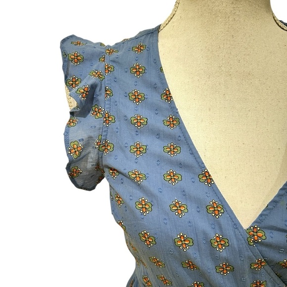 & Other Stories Blue orange floral Midi wrap cotton Dress flutter sleeve size 0 - Picture 8 of 16